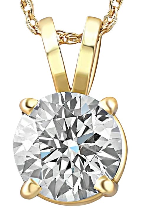 Certified 1Ct Round Diamond Solitaire Pendant Gold Necklace Lab Grown (FG/VS)