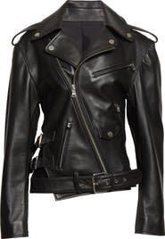 MONSE Cutout Belted Leather Biker Jacket