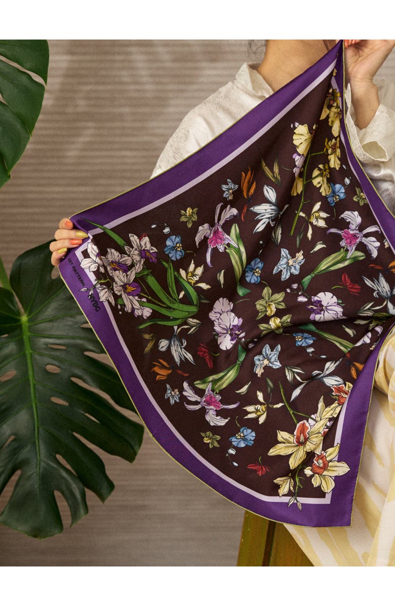 Lost Pattern X NYBG "Orchid Symphony" Silk Bandana Scarf, Alternate, color, Purple