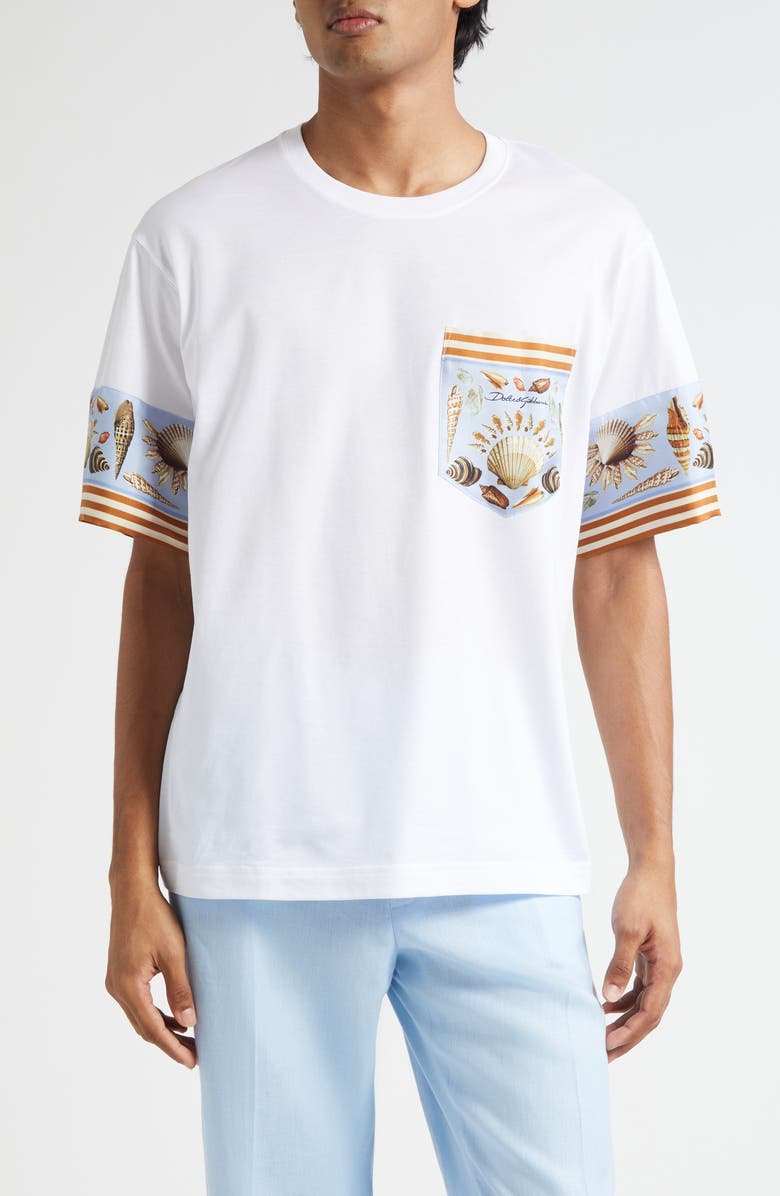 Dolce&Gabbana Shell Print Cotton & Silk T-Shirt, Main, color, W0800 Bianco Ottico
