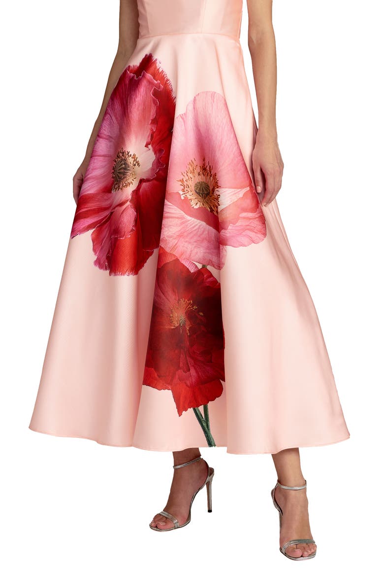 Strapless A Line Midi Dress With Flower Print, Alternate, color, Blush Multi