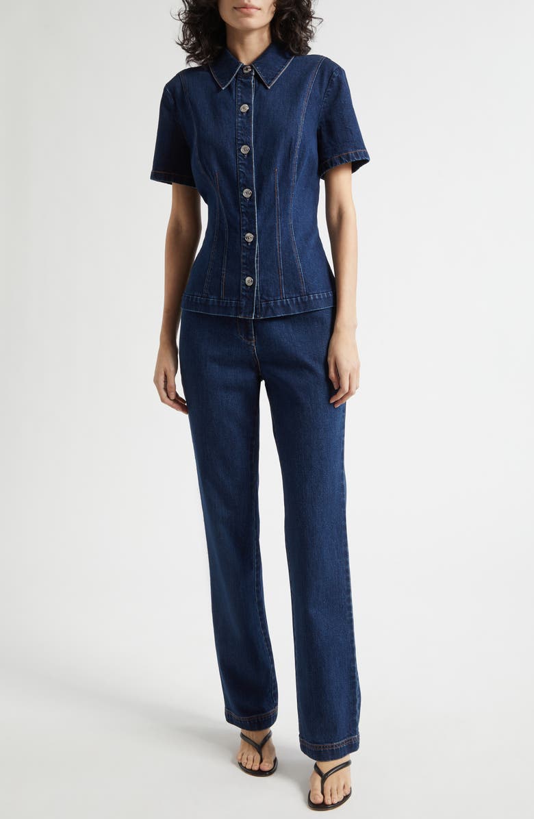 Toccin Halle Short Sleeve Denim Button-Up Shirt, Alternate, color,