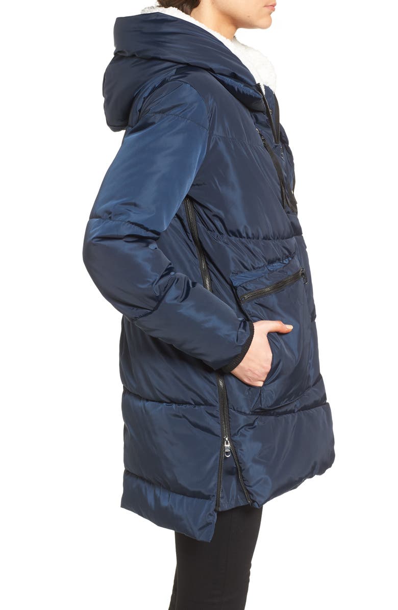 Steve Madden Hooded Puffer Jacket with Faux Shearling Trim, Alternate, color, 