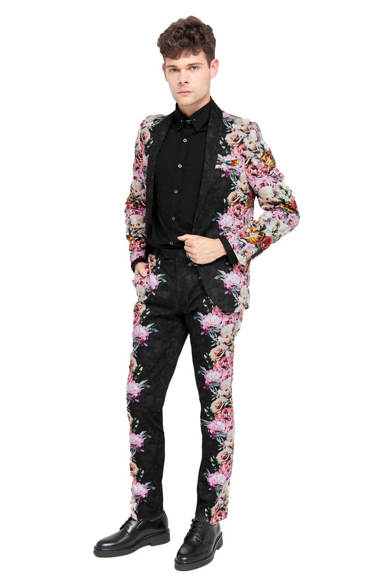 Twisted Tailor Ikeda Slim Fit Black Floral Suit Jacket, Alternate, color,