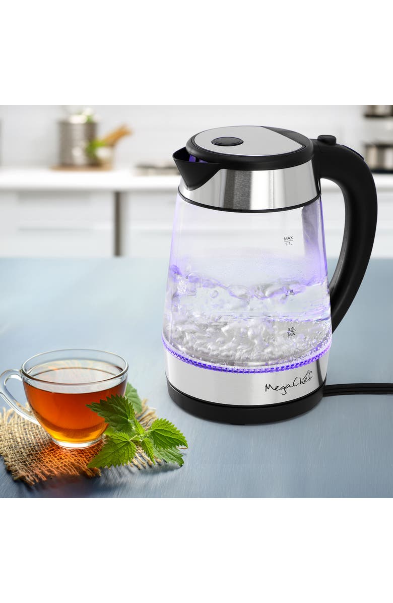 Megachef 1.8 Quart Glass and Stainless Steel Electric Tea Kettle in Silver, Alternate, color, Grey