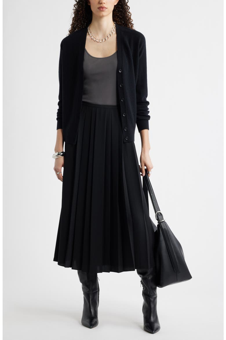 Pleated Midi Skirt, Alternate, color, BLACK