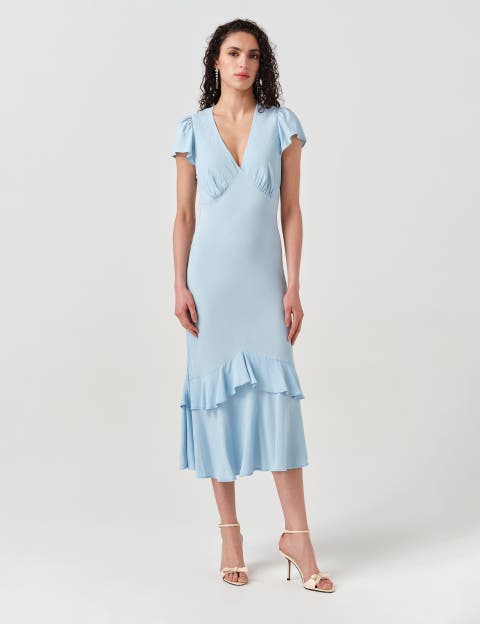 Corinne Frill Crepe Midi Dress