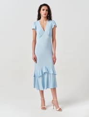 Ghost London Corinne Frill Crepe Midi Dress