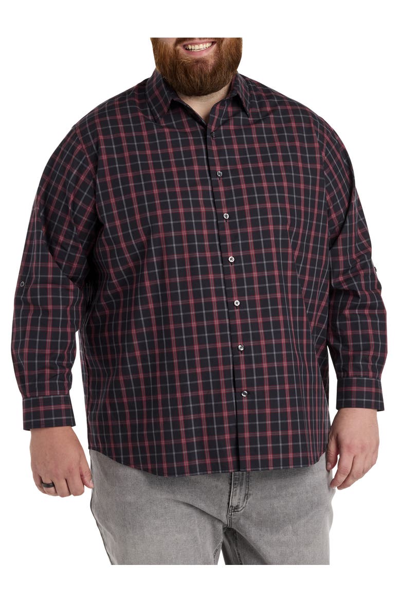 Big & Tall Plaid Sport Shirt, Alternate, color, BLACK RED