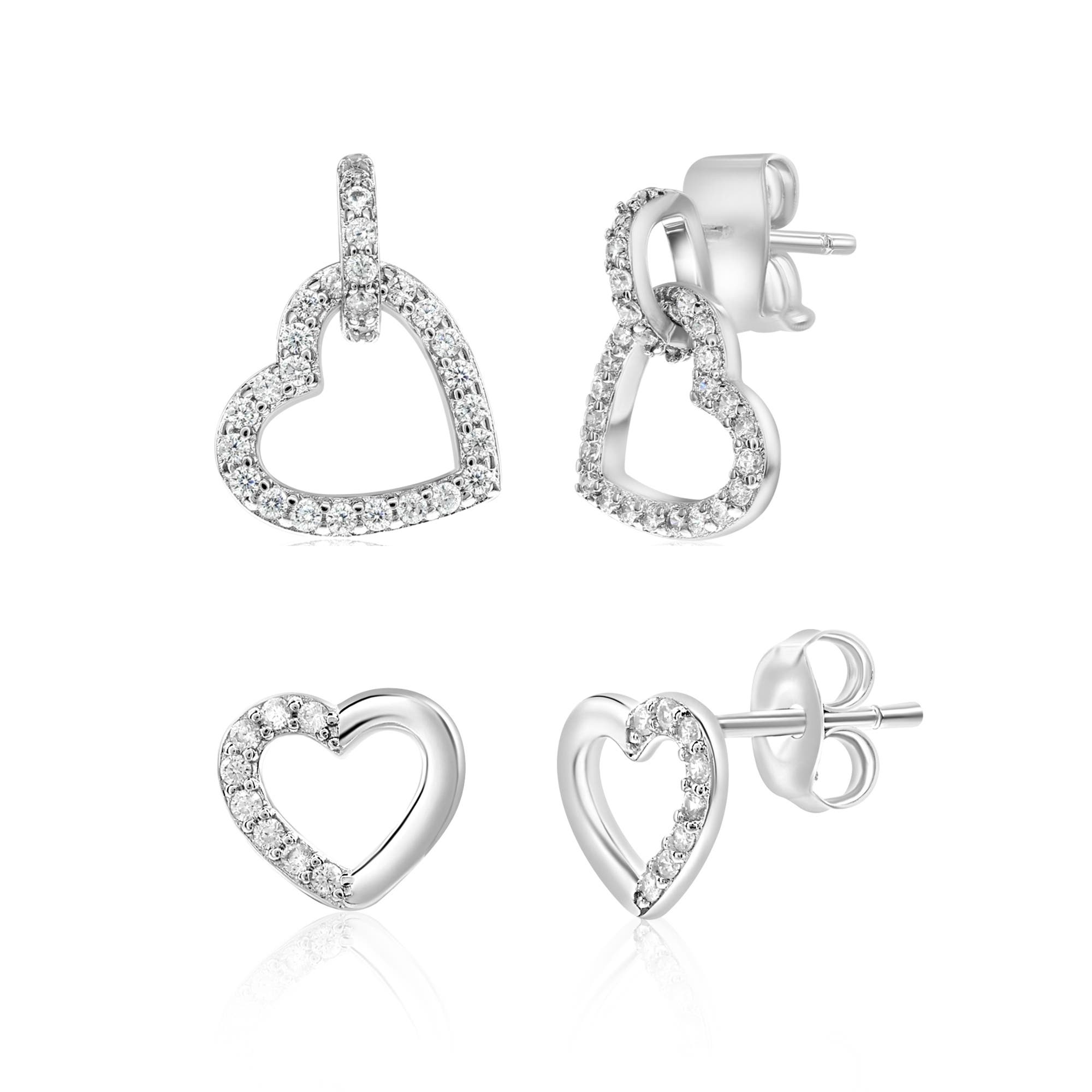 Donatello Gian Set Of 2 Pave Heart Earrings In Metallic