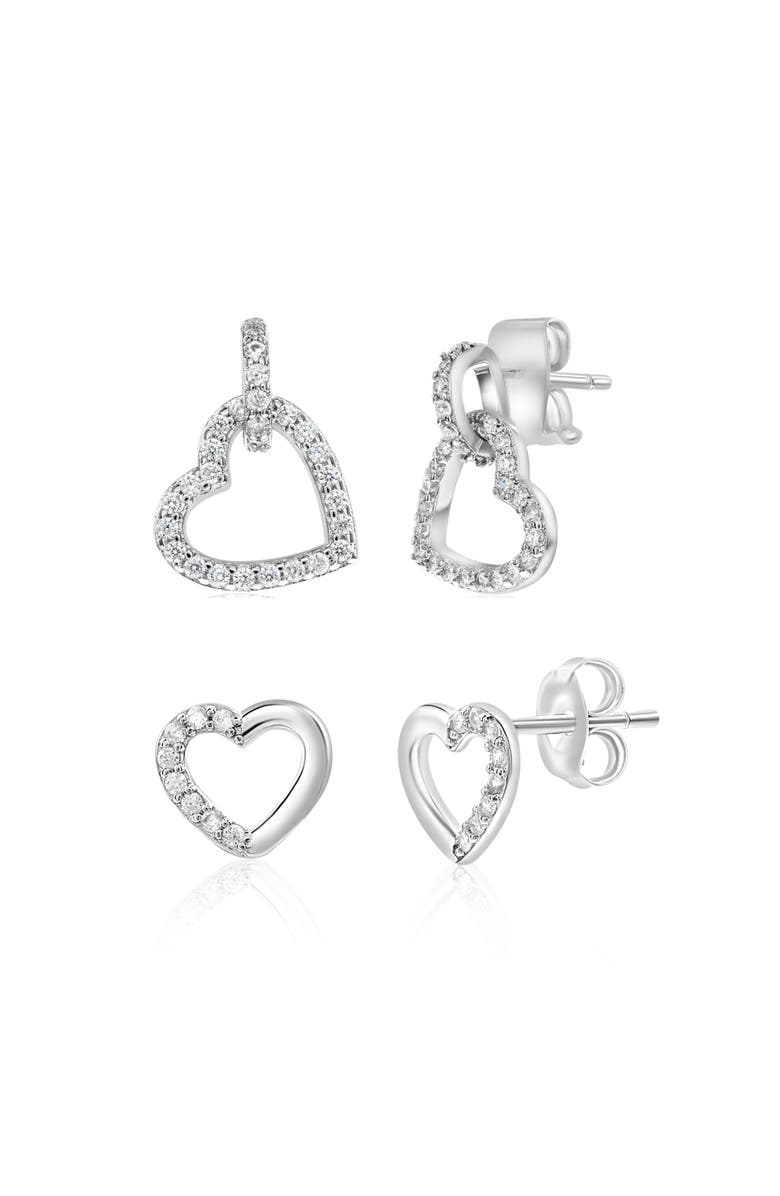 Donatello Gian Set Of 2 Pave Heart Earrings, Main, color, Silver
