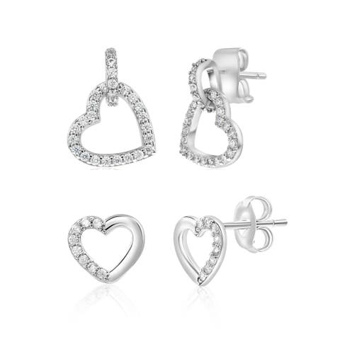 Set Of 2 Pave Heart Earrings