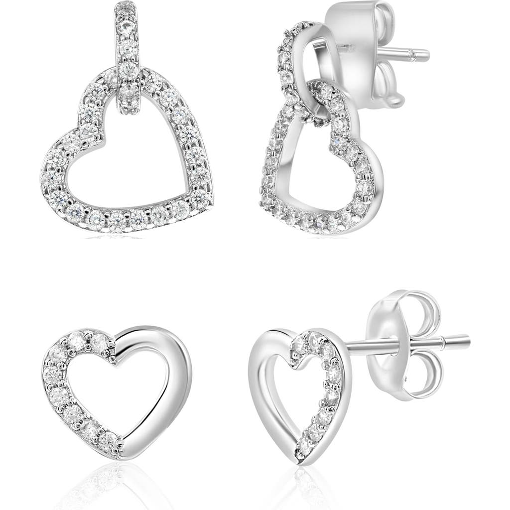 Donatello Gian Set Of 2 Pave Heart Earrings In Metallic
