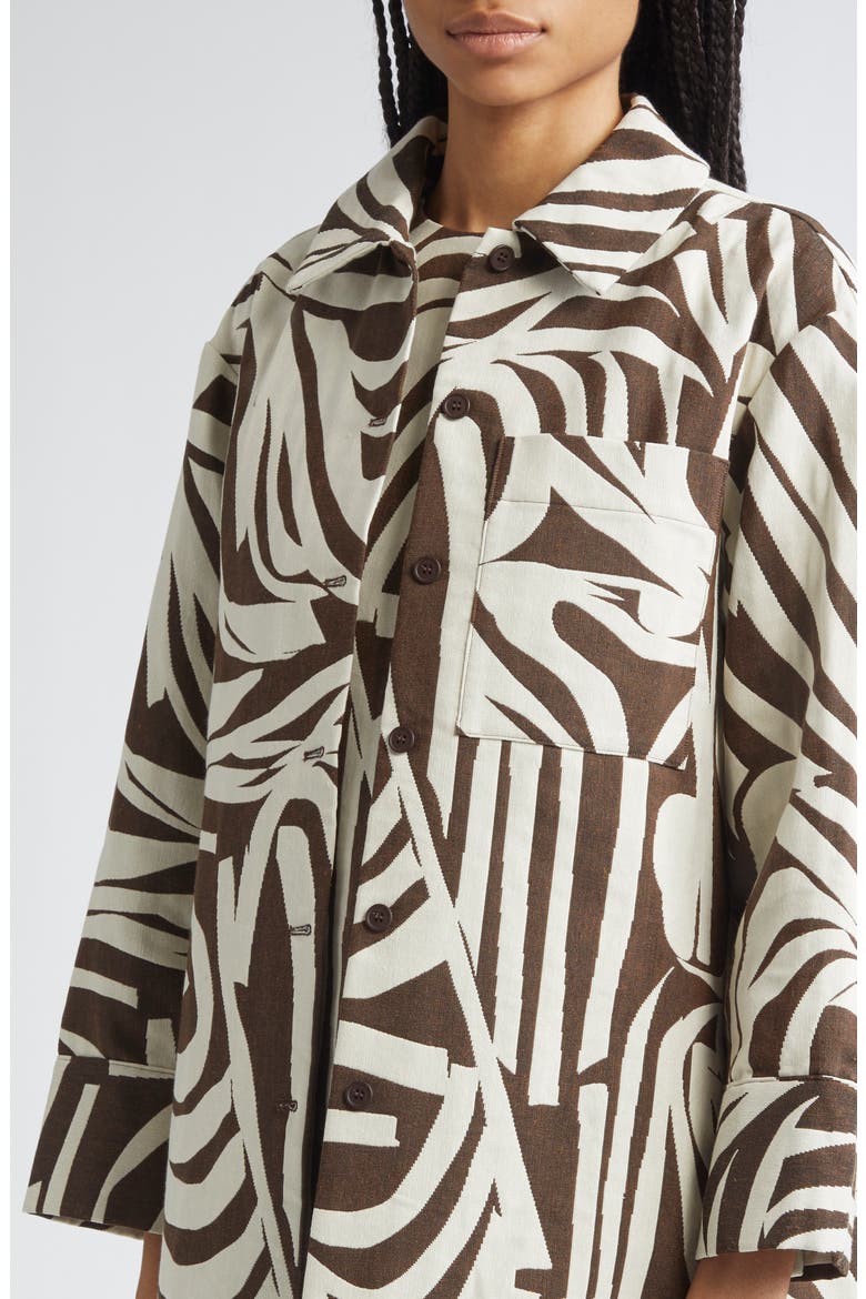 Rakenne Jokuraita Abstract Print Cotton Blend Jacket, Alternate, color, LIGHT BEIGE, DARK BROWN