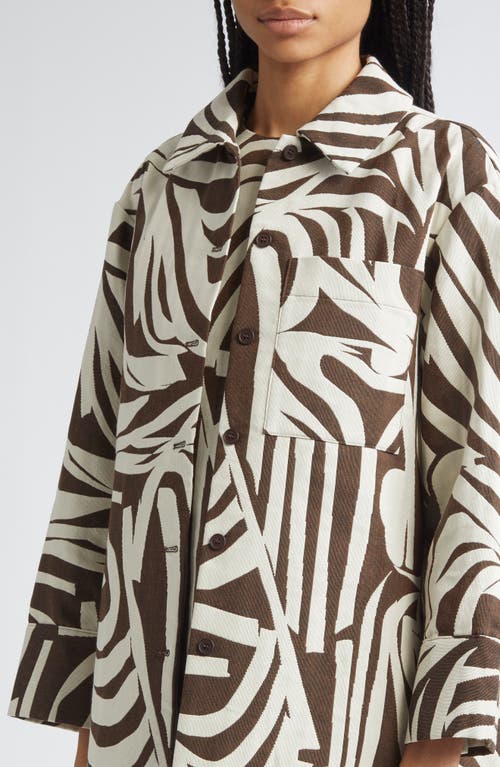 Marimekko Rakenne Jokuraita Abstract Print Cotton Blend Jacket In Brown