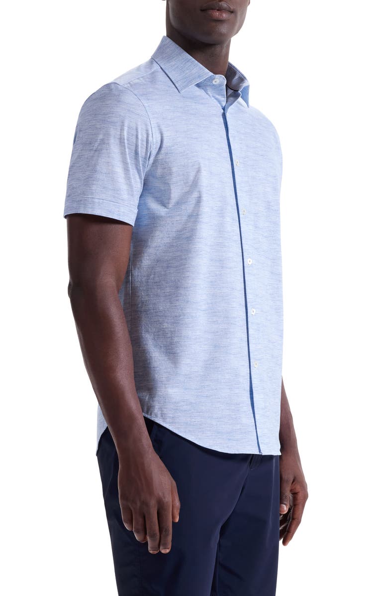 Bugatchi Miles OoohCotton<sup>®</sup> Space Dye Short Sleeve Button-Up Shirt, Alternate, color, White