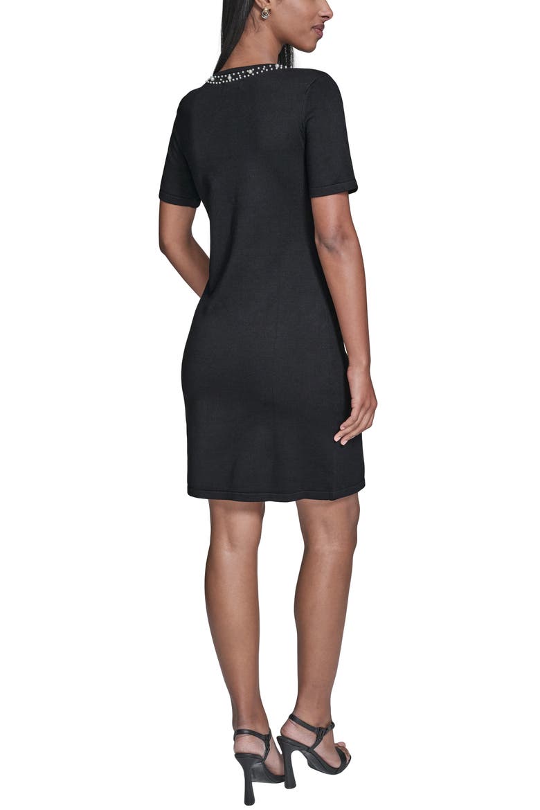 Faux Pearl Detail Sweater Dress, Alternate, color, BLACK
