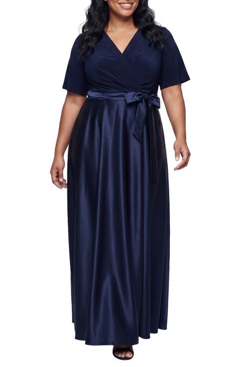 Mixed Media Surplice Neck Gown