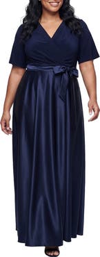 Alex Evenings Mixed Media Surplice Neck Gown