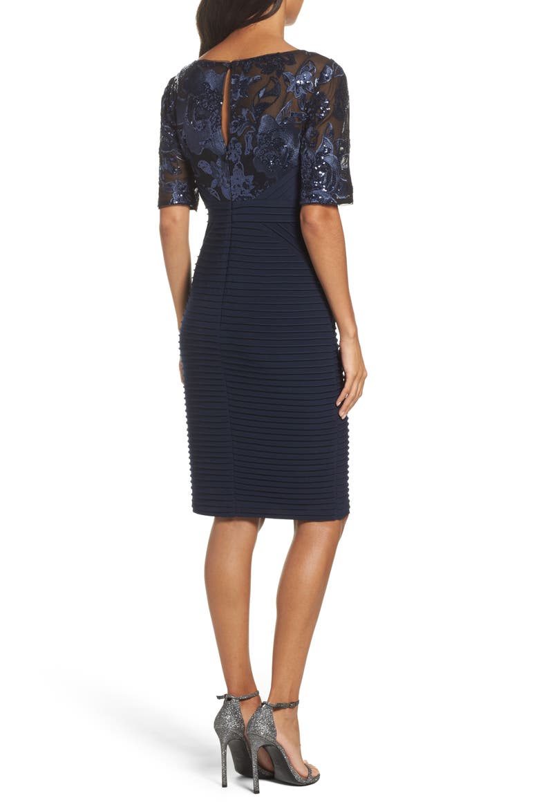Floral Sequin & Jersey Sheath Dress, Alternate, color, NAVY