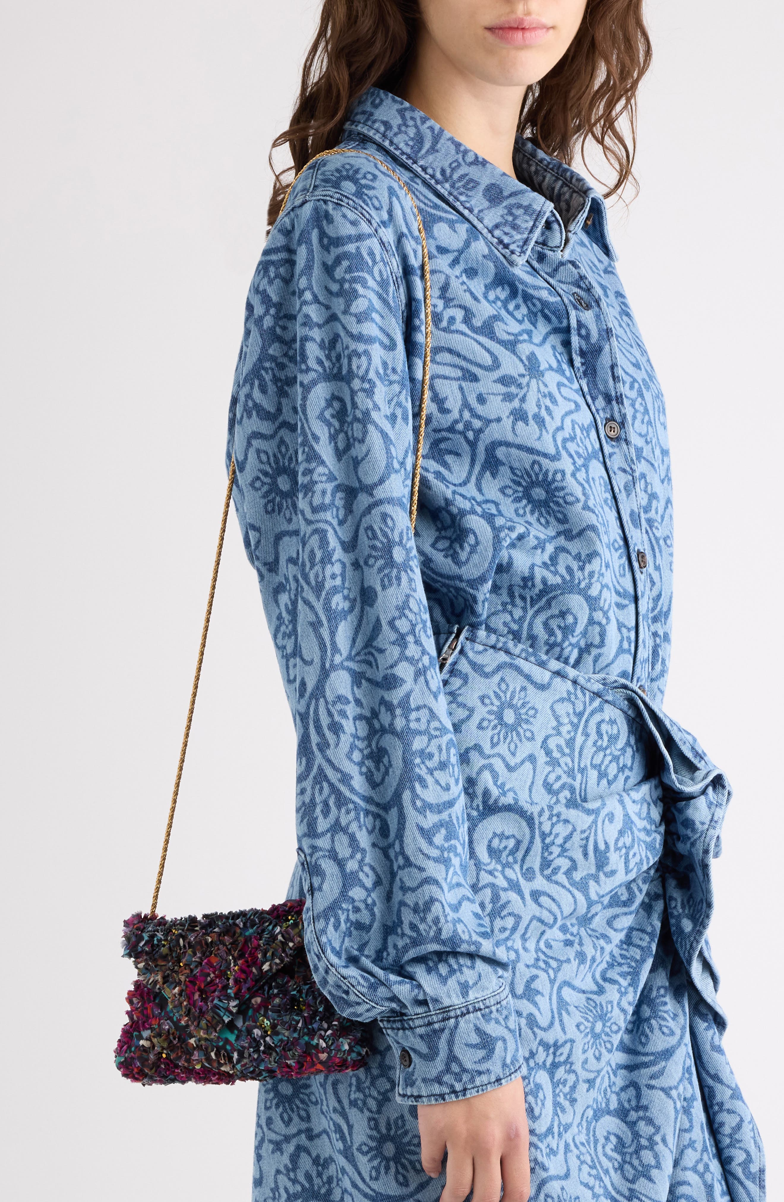 Mini Embroidered Ruffle Envelope Clutch, Alternate, color, PETROL 508