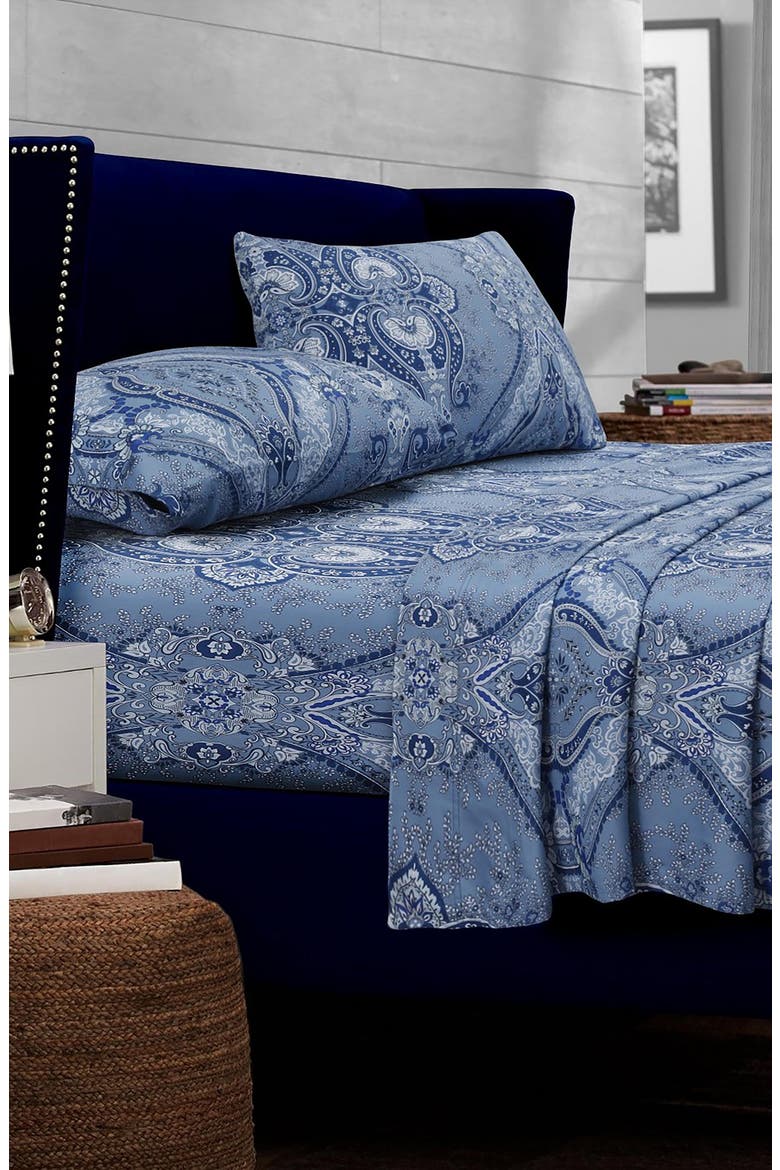 Atlantis Floral Print Cotton Sheet Set, Main, color, BLUE