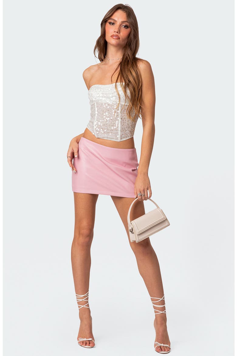 Sequin Lace-Up Strapless Corset Crop Top, Alternate, color, WHITE