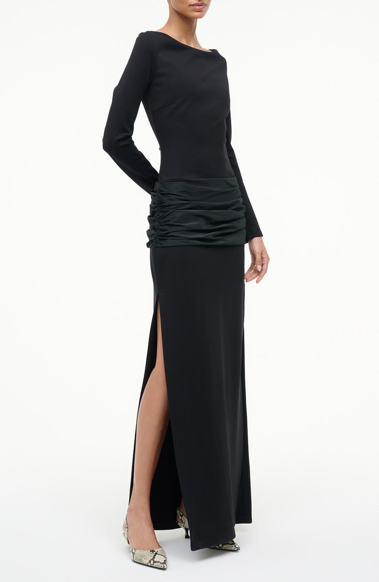 STAUD Holland Mixed Media Long Sleeve Dress, Alternate, color, Black