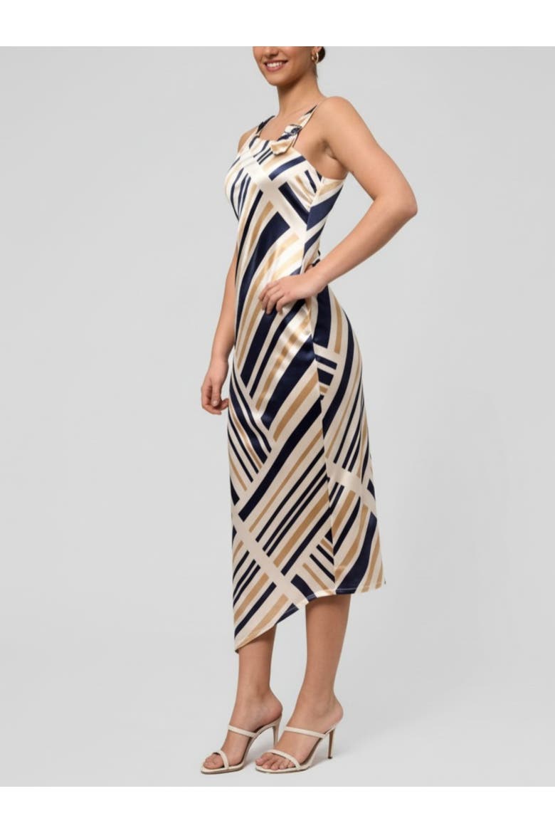 Nerida Asymmetrical Neck Midi Dress, Alternate, color, Navy Ivory Stripe
