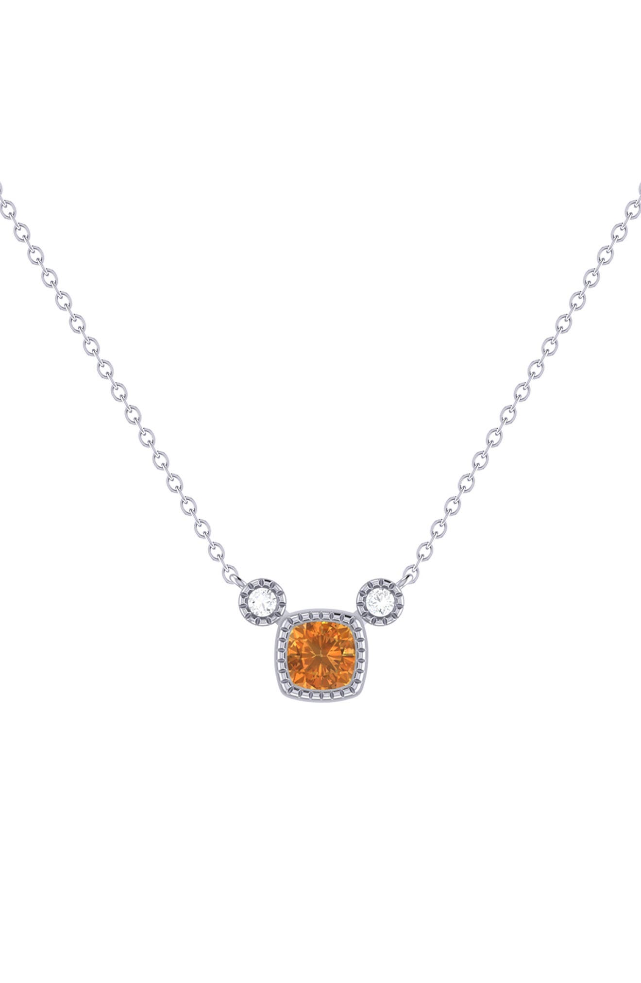 LuvMyJewelry Cushion Cut Citrine & Diamond Pendant Necklace