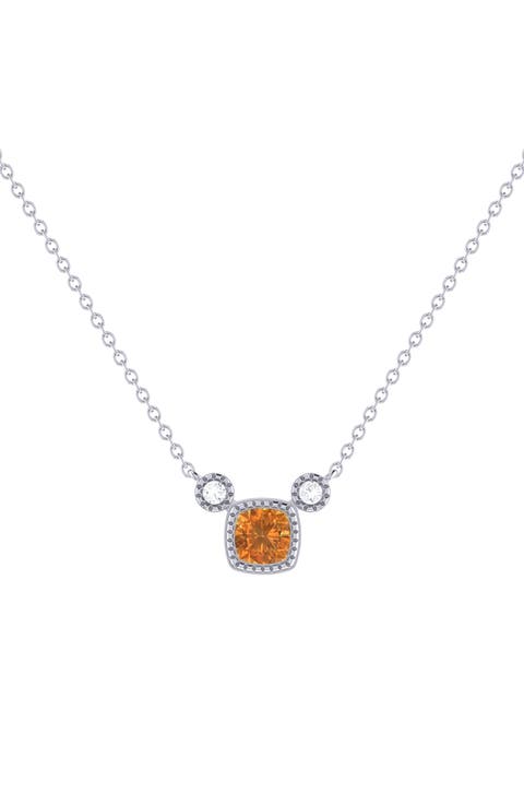 Cushion Cut Citrine & Diamond Pendant Necklace