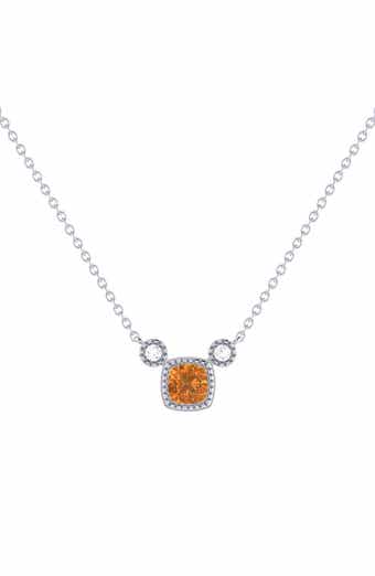 LuvMyJewelry Cushion Cut Citrine & Diamond Pendant Necklace