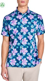 CONSTRUCT Regular Fit Layered Hibiscus Recycled Performance Golf Button-Down Shirt