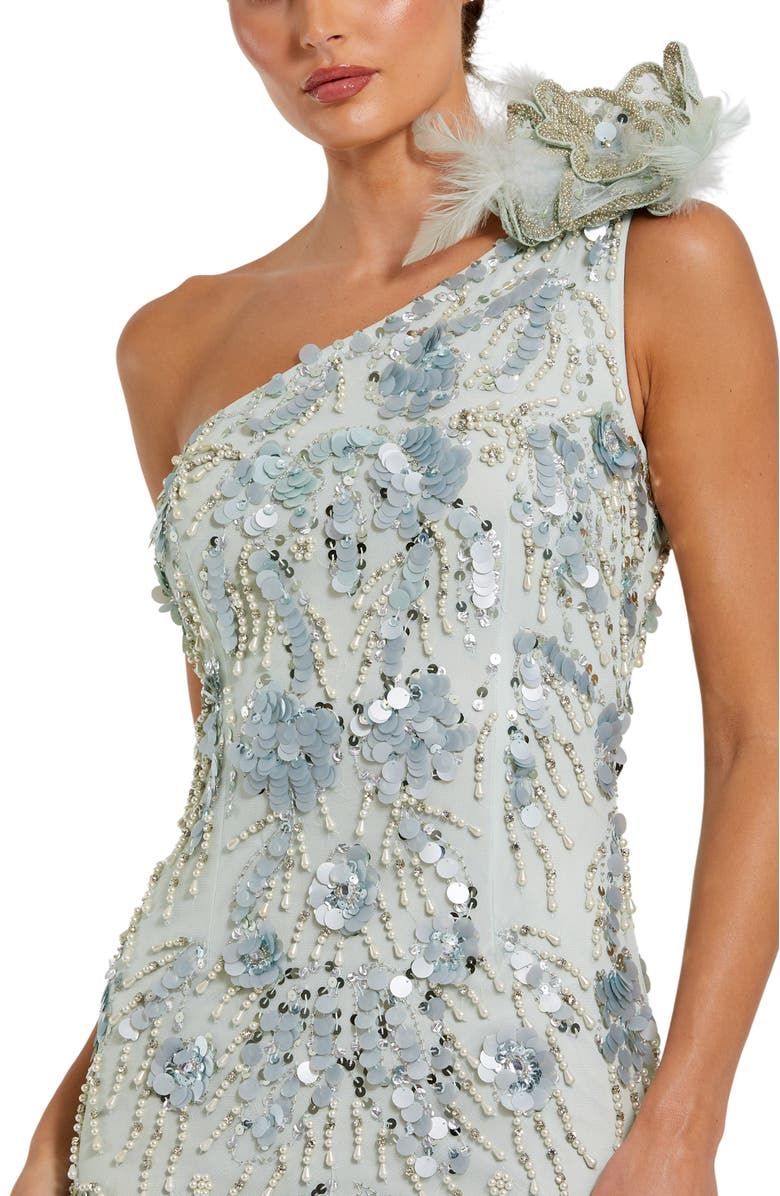 Mac Duggal One Shoulder Beaded 3D Flower Detail Trumpet Gown, Alternate, color, 