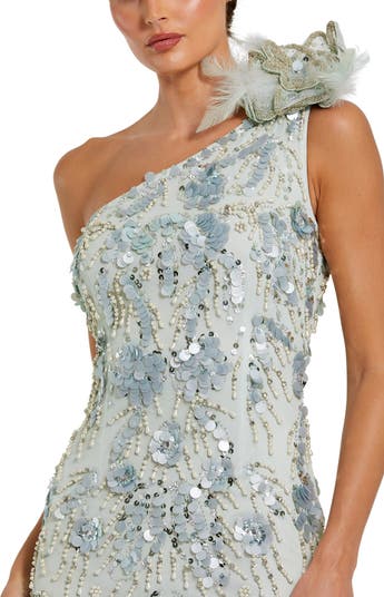 【Mac Duggal】3Dフラワー付きストラップレスサテンガウン MAC DUGGAL 3Dフラワーロングドレス | Three Neko Shop