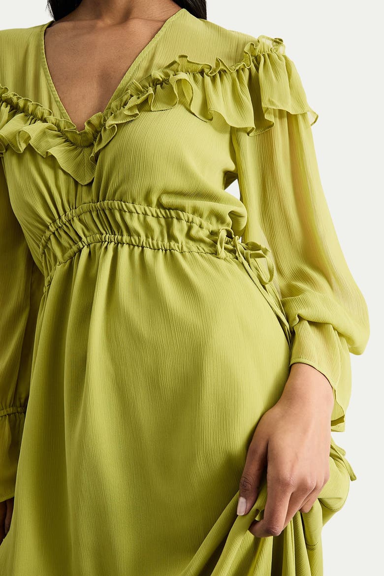Ruffle Shoulder Detail Boho Maxi Dress, Alternate, color, Chartreuse