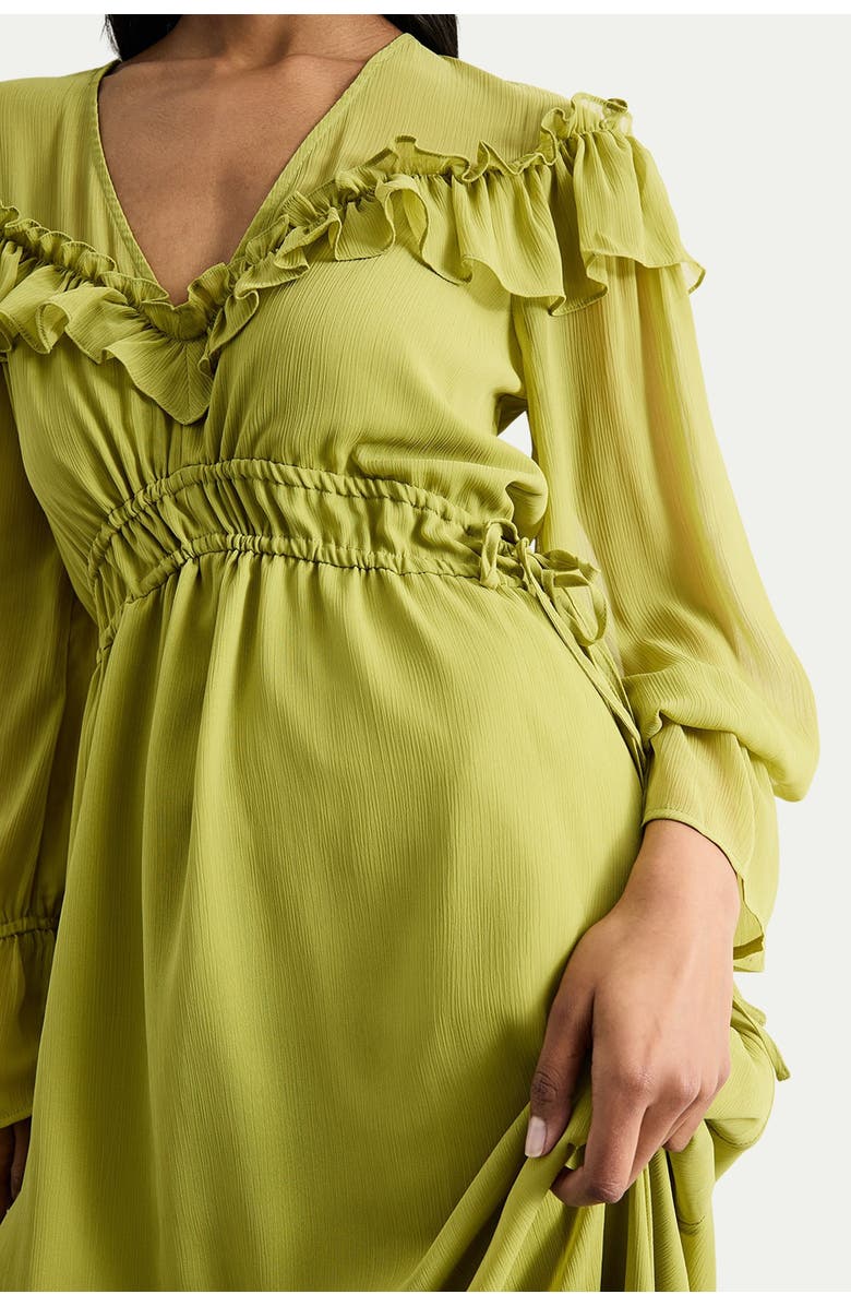 Warehouse Ruffle Shoulder Detail Boho Maxi Dress, Alternate, color, Chartreuse