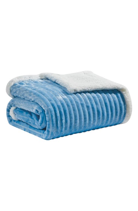 Plush Reversible Plain Weave Corduroy Faux Shearling Throw Blanket