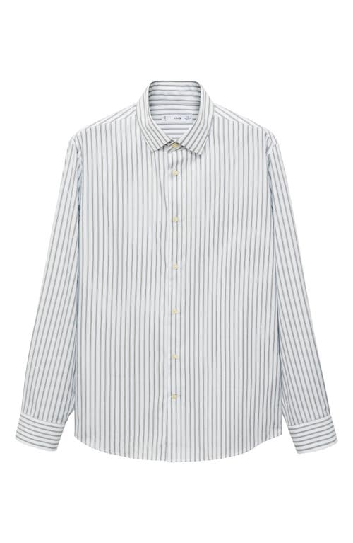 Mango Slim Fit Stripe Button-up Shirt In Khaki/white