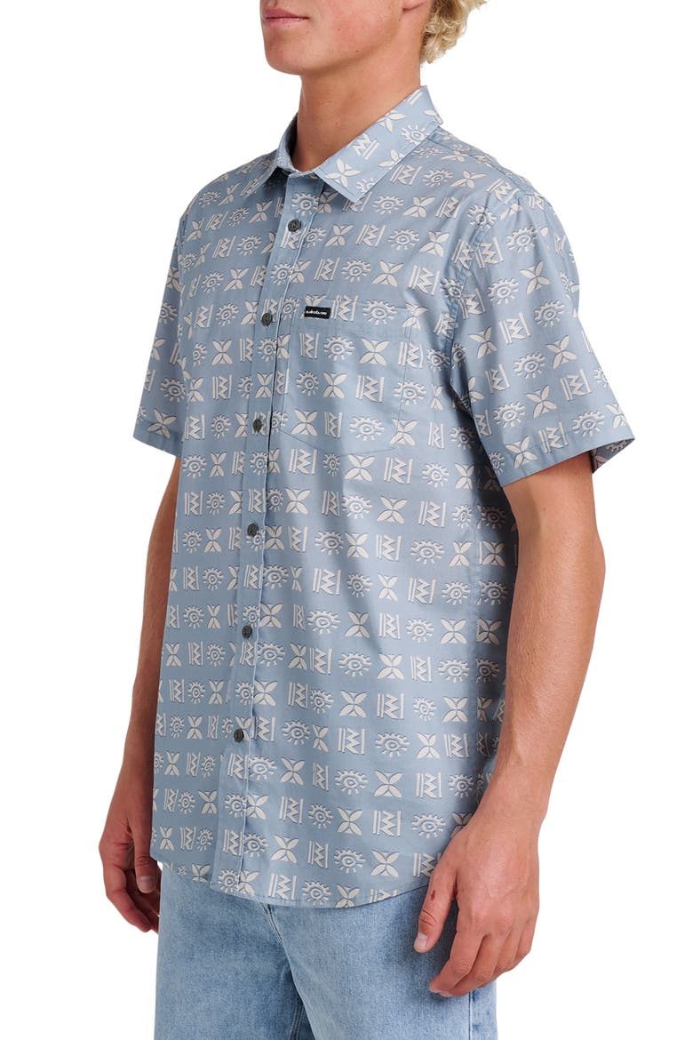 Stone Etch Classic Fit Short Sleeve Stretch Cotton Button-Up Shirt, Alternate, color, ASHLEY BLUE