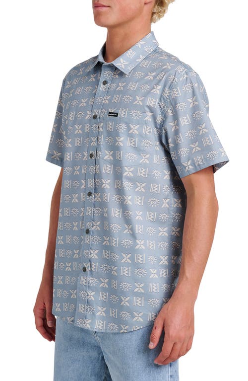 Quiksilver Stone Etch Classic Fit Short Sleeve Stretch Cotton Button-up Shirt In Blue