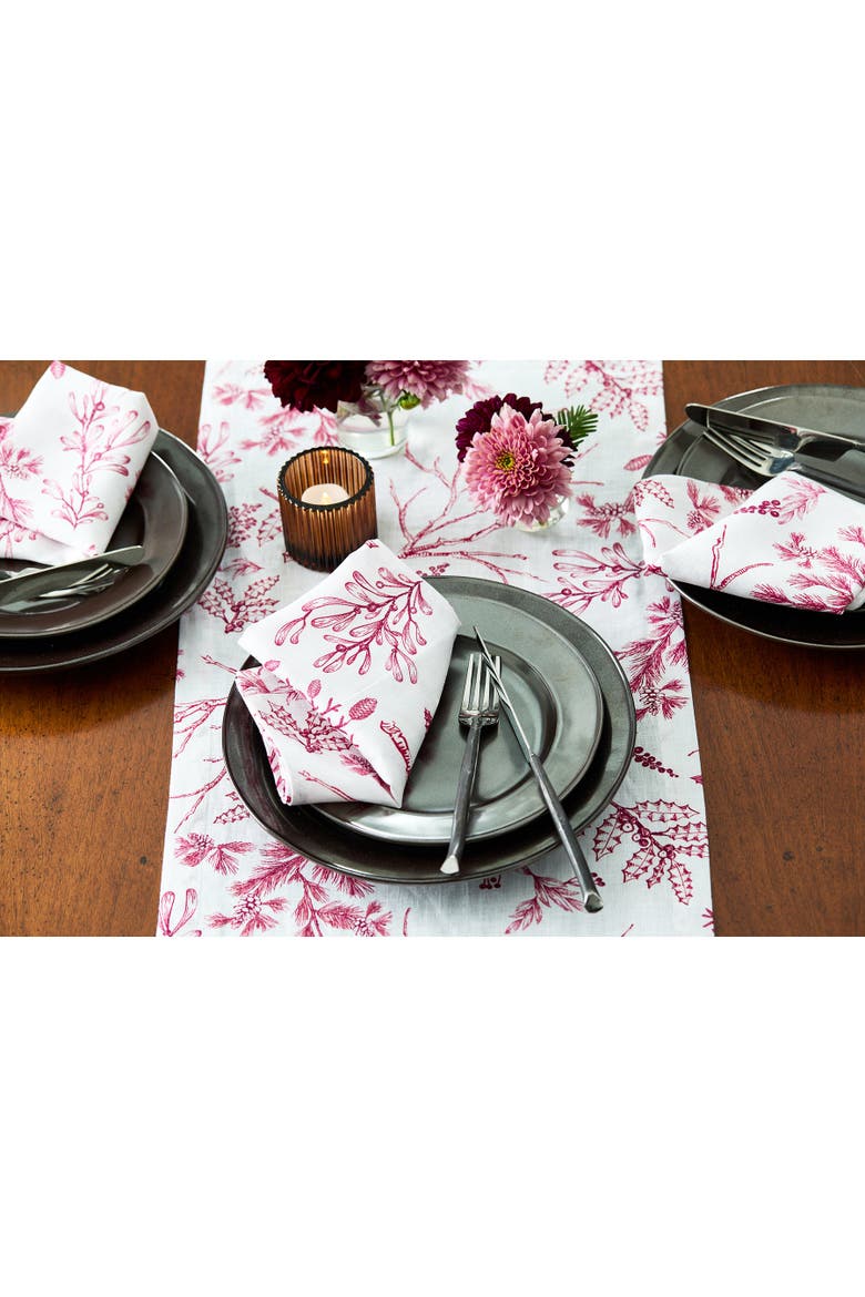 Linen Table Runner - Winter Forest, Alternate, color, Red/White
