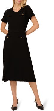 Adrianna Papell Short Sleeve Waffle Knit Midi Sweater Dress