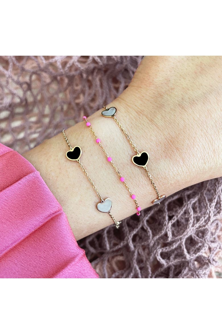 Mother of Pearl and Onyx Heart Station Bracelet, Main, color, Mother of Pearl and Onyx