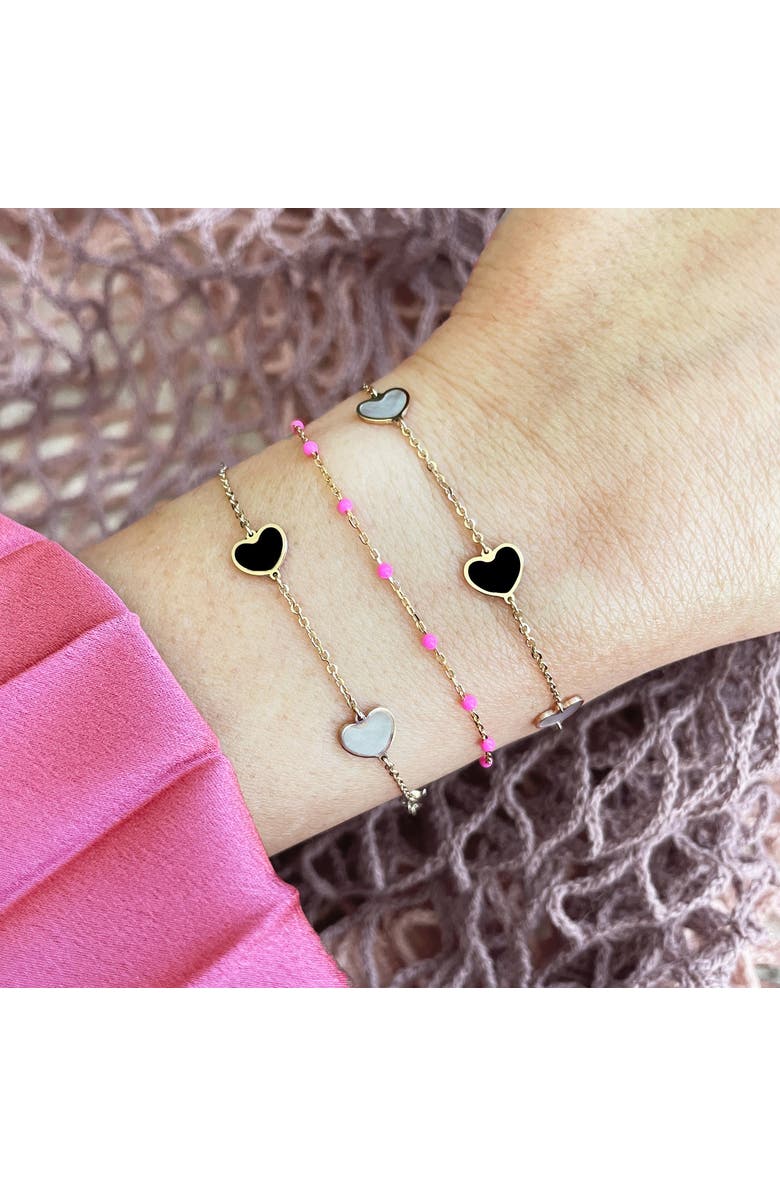 The Lovery Fine Jewelry Mother of Pearl and Onyx Heart Station Bracelet, Main, color, Mother Of Pearl And Onyx