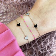 The Lovery Fine Jewelry Mother of Pearl and Onyx Heart Station Bracelet