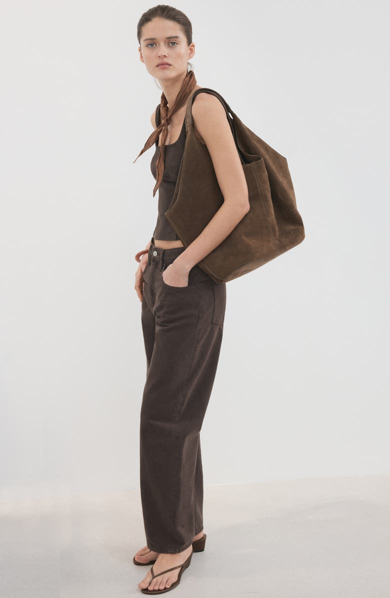 MANGO Square Neck Crop Top, Alternate, color, Brown