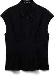 MANGO Pleat Front Sleeveless Button-Up Shirt