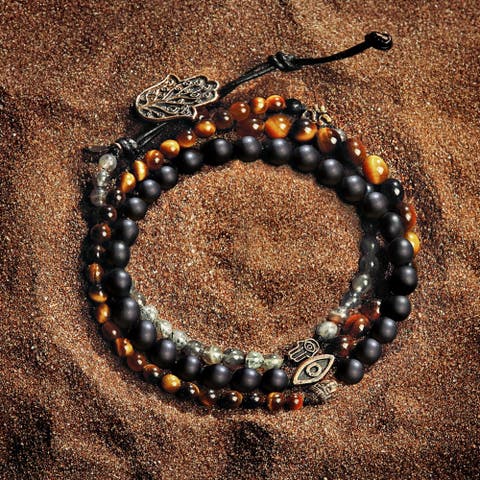 Men's Onyx Tiger’s Eye Labradorite Wrap Beaded Bracelet - Ultimate Prosperity