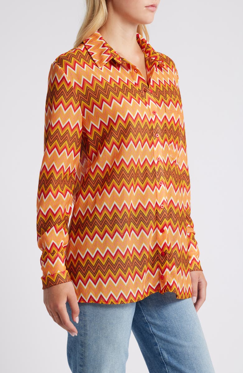 Mistress Rocks Chevron Stripe Oversize Button-Up Shirt, Alternate, color, Multi Colour - Orange